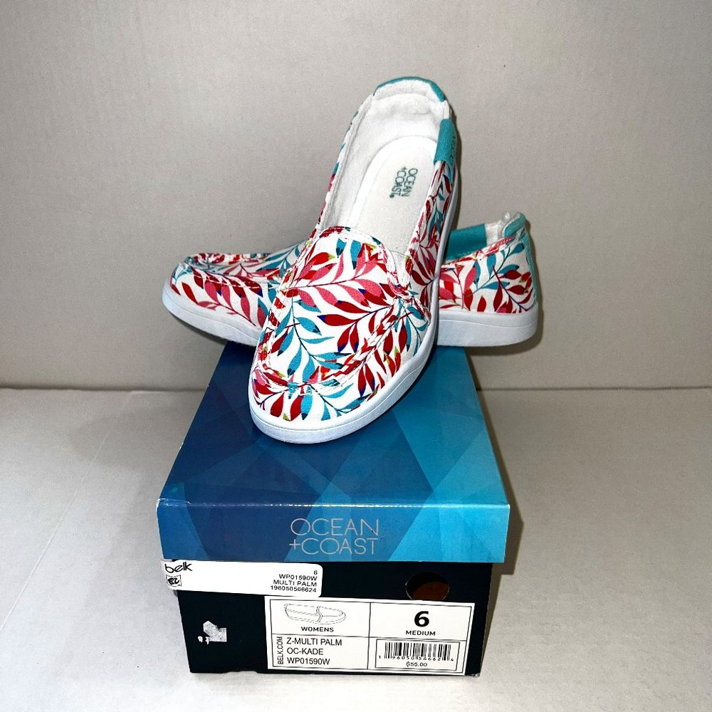 Ocean + Coast Multi Palm White/Aqua/Turquoise/Pink/Red Kade Loafers Size 6